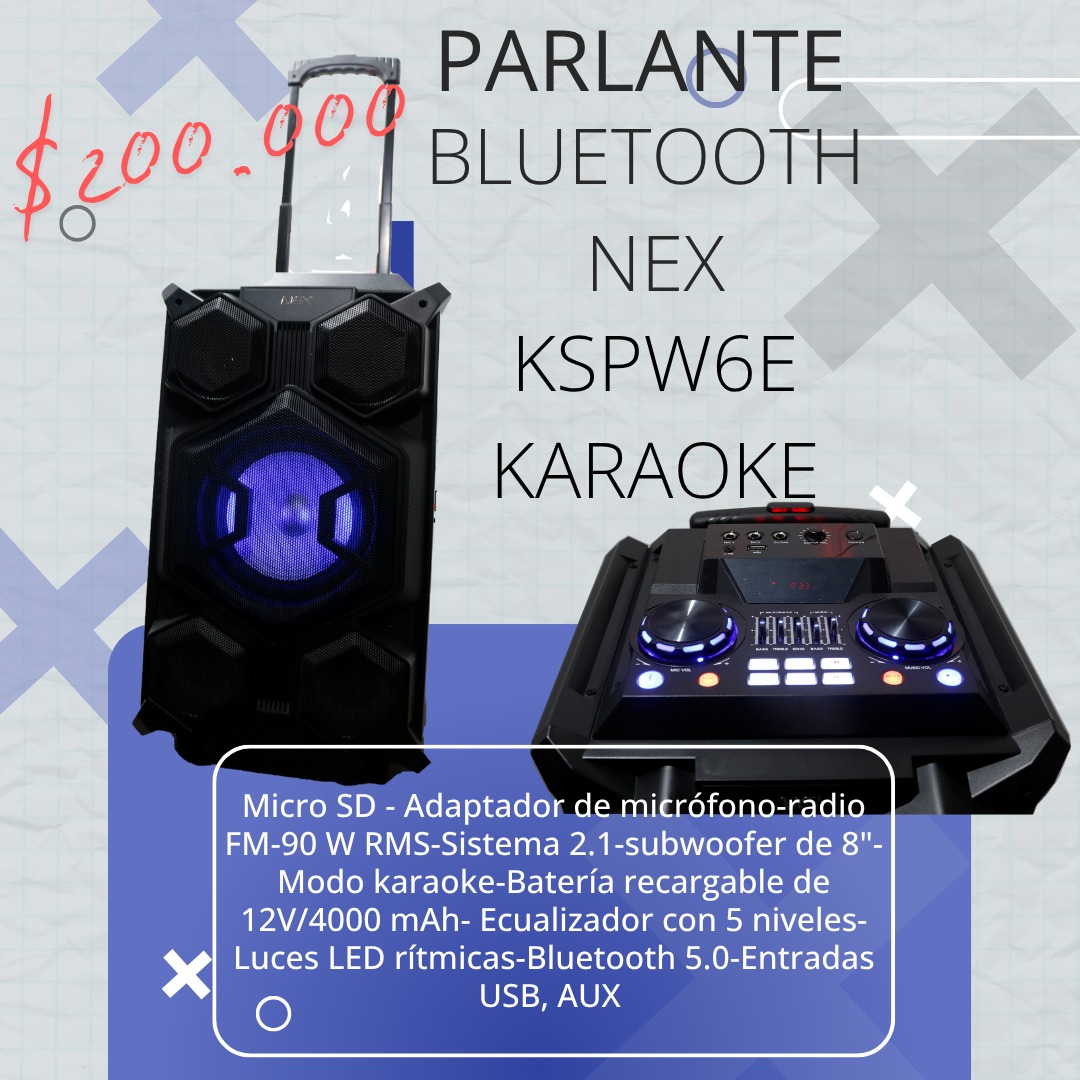 Parlante Bluetooth Nex Kspw6e Karaoke Nuevos De Outlet Negro - Imagen 6
