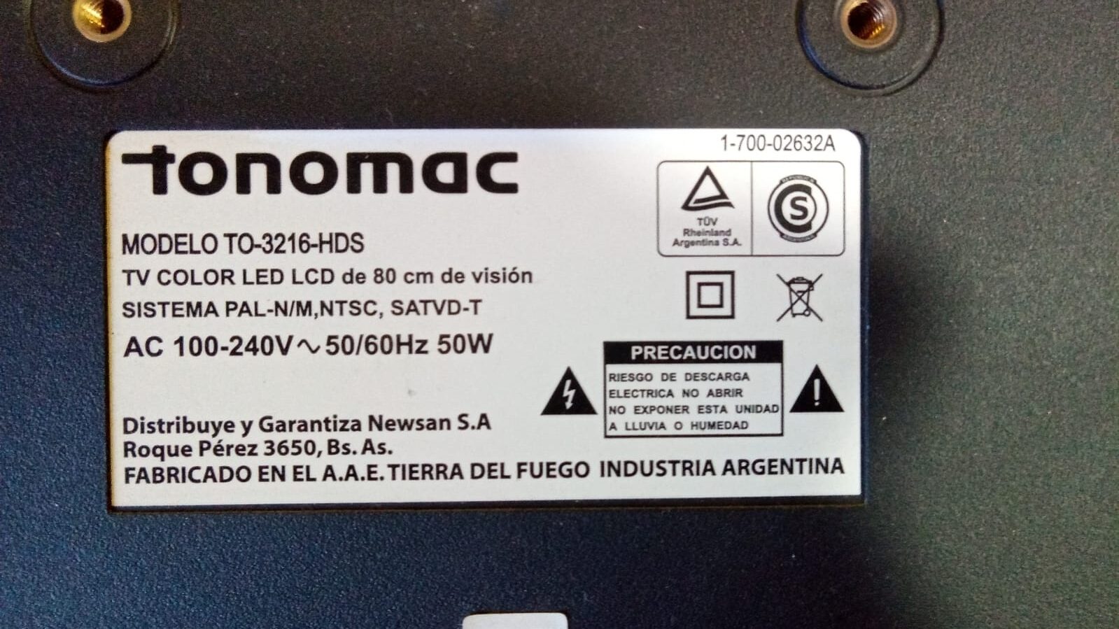Repuestos Del Tv Tonomac To-3216-hd Fuente Wiffi (Usado)